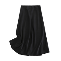 Tangada damska solidna satynowa spódnica trzy czwarte vintage boczny zamek błyskawiczny biurowa, damska elegancka elegancka spódnice trapezowe 6D18 6